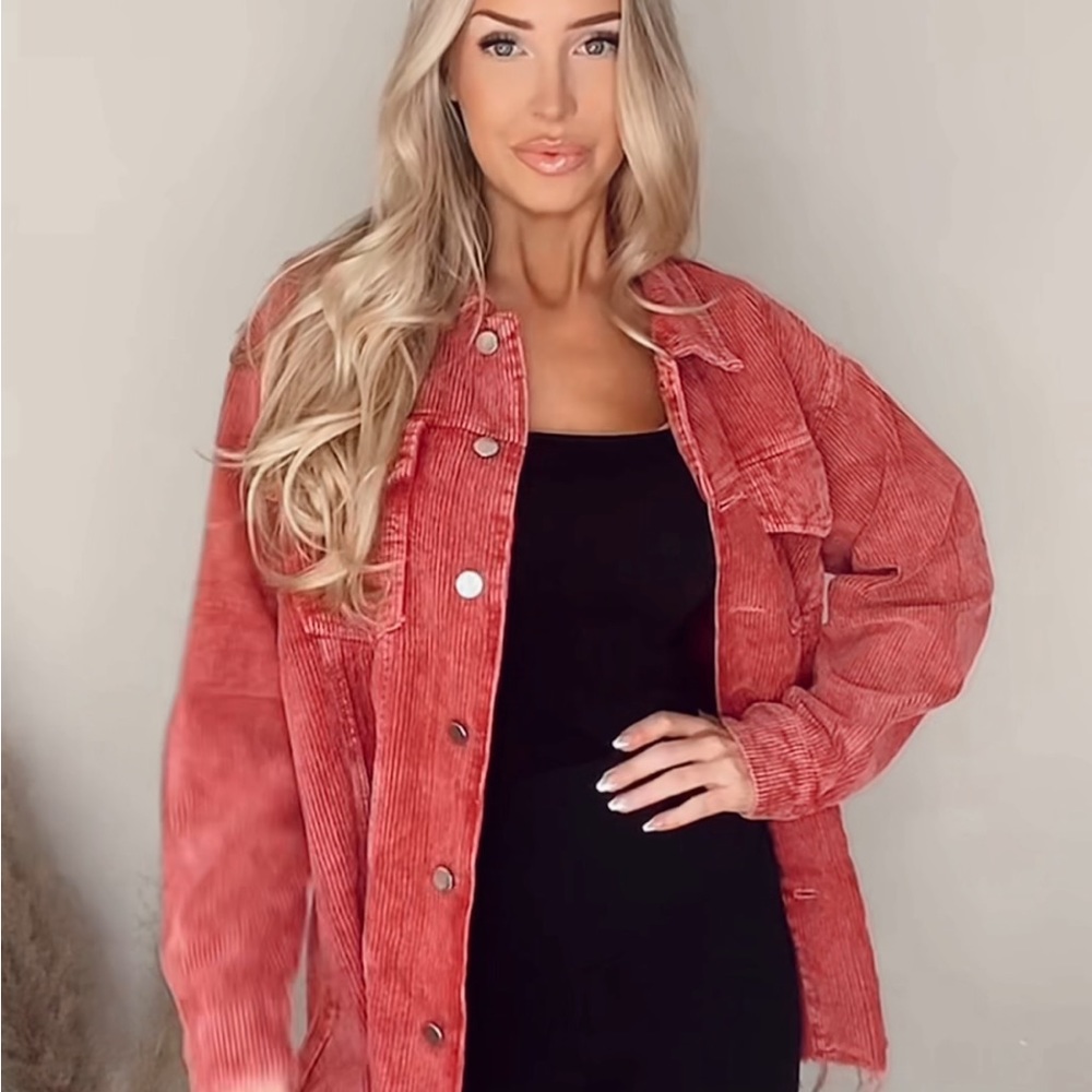Red corduroy shacket